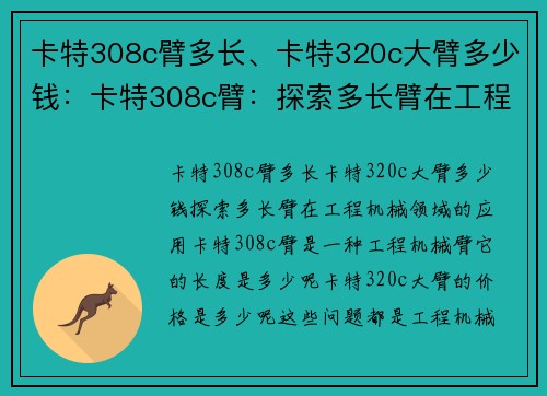 卡特308c臂多长、卡特320c大臂多少钱：卡特308c臂：探索多长臂在工程机械领域的应用