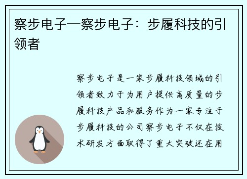 察步电子—察步电子：步履科技的引领者